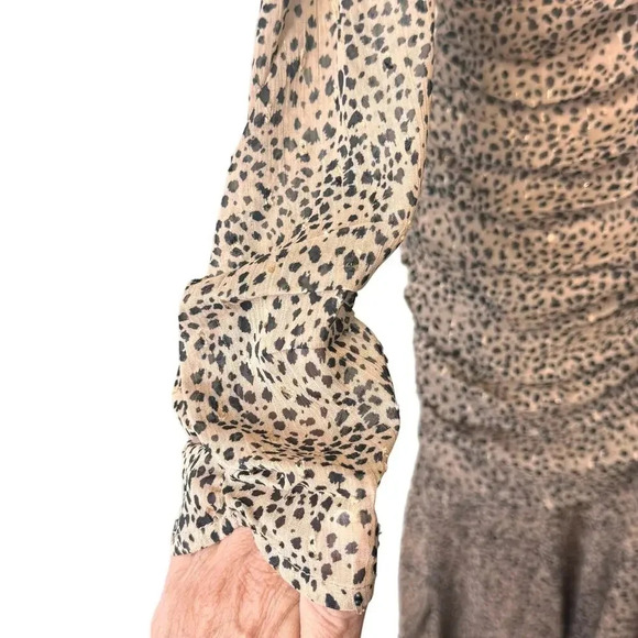 New ASTR The Label Medine Midi Dress Leopard Animal Print Draped Front Women's L - Picture 5 of 12